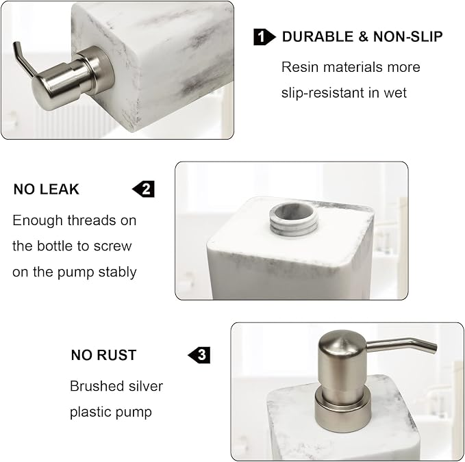 White Marble Style Hand Soap Dispenser, Refillable Liquid Decorative Soap - Image 4