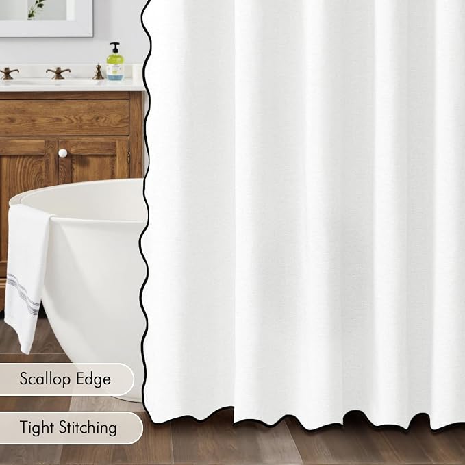 MIULEE White Extra Long Scalloped Linen Shower Curtain 72x80 Inches - Image 5