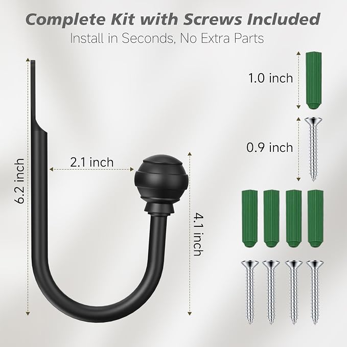 Hion Curtain Holdbacks Black 4pcs, Curtain Tiebacks Wall Mounted Hooks | - Image 3