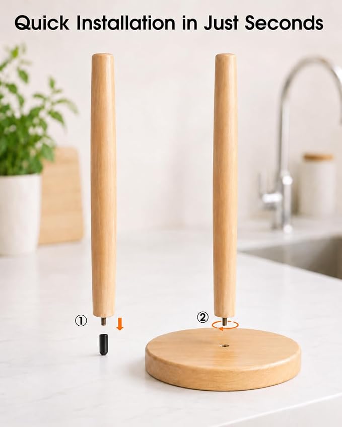 KitchLife Wooden Paper Towel Holder Countertop, Fits Jumbo Roll - Image 3