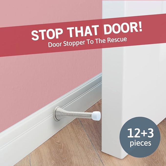 Jack N’ Drill Spring Door Stopper w/ 3X Hinge Pin Door Stops | Flexi Heavy Duty - Image 2