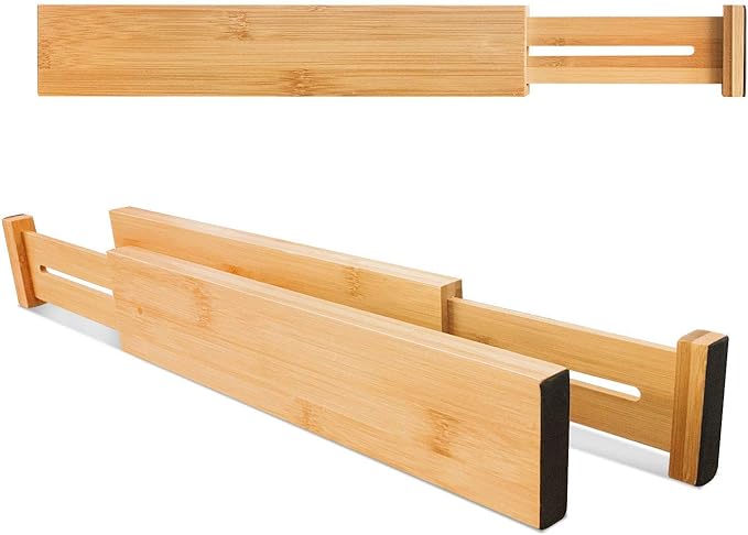 VaeFae 6-Pack Adjustable Bamboo Drawer Dividers, Expandable Drawer Organizer - Image 3