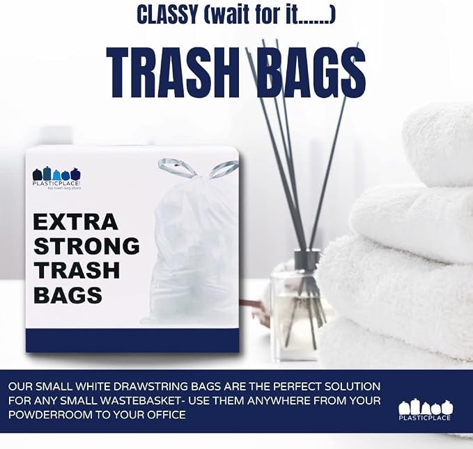 Plasticplace 4-6 Gallon White Drawstring Bags, 100% Prime Material, 0.7 Mil - Image 4