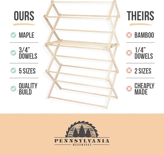 Clothes Drying Rack: Solid Maple Hard Wood Laundry Rack - Image 8