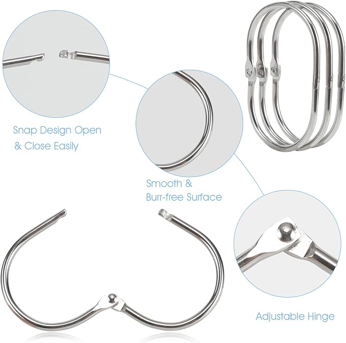 24 Pcs Shower Curtain Rings, Shower Curtain Hooks, Oval Snap Shower Rings - Image 4