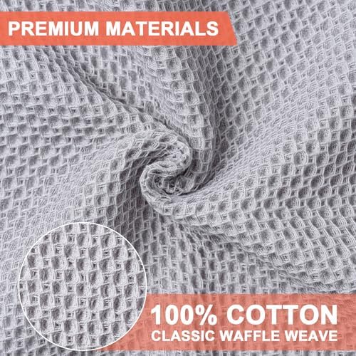 BOOMIBOO 4-Pack Dish Towels, 100% Cotton Waffle Weave, 13x28 in, Light Grey - Image 2