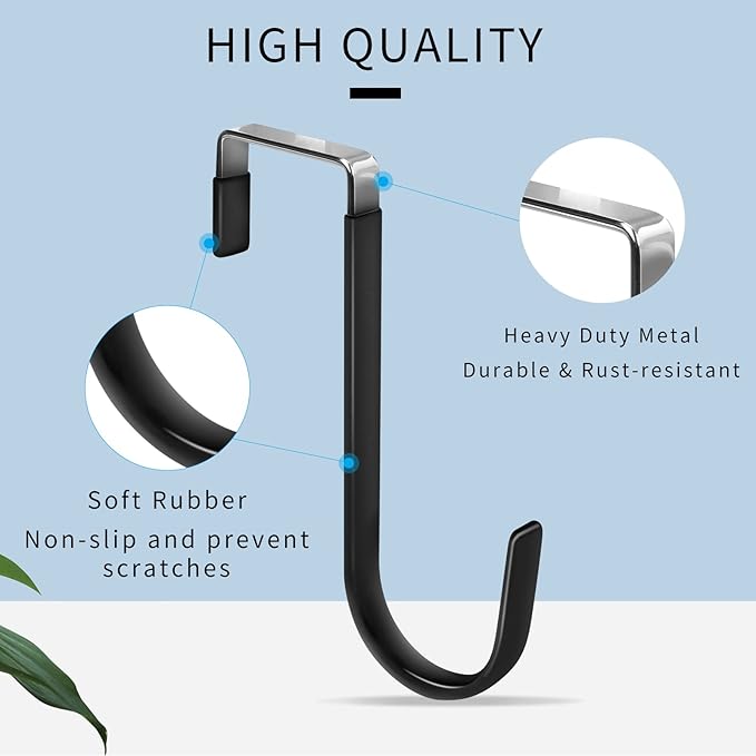 FYY Over the Door Hooks, Single-Hanger 8 Pack, Fits Doors 1 3/8" Black | Heavy - Image 3