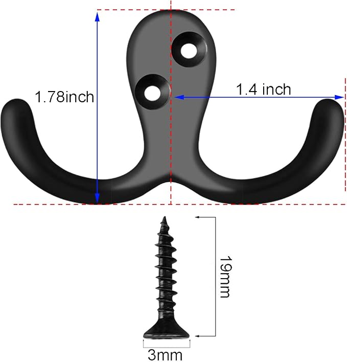 IBosins 10 Pack Black Double Prong Coat Hooks Wall Mounted - Image 2