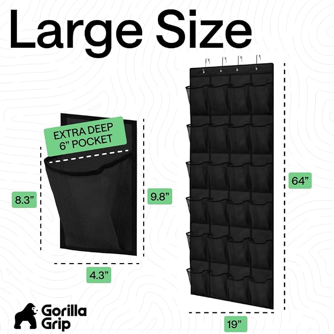 GORILLA GRIP Over the Door Shoe Organizer, 24 Extra Large Pockets, Space Saving - Image 7