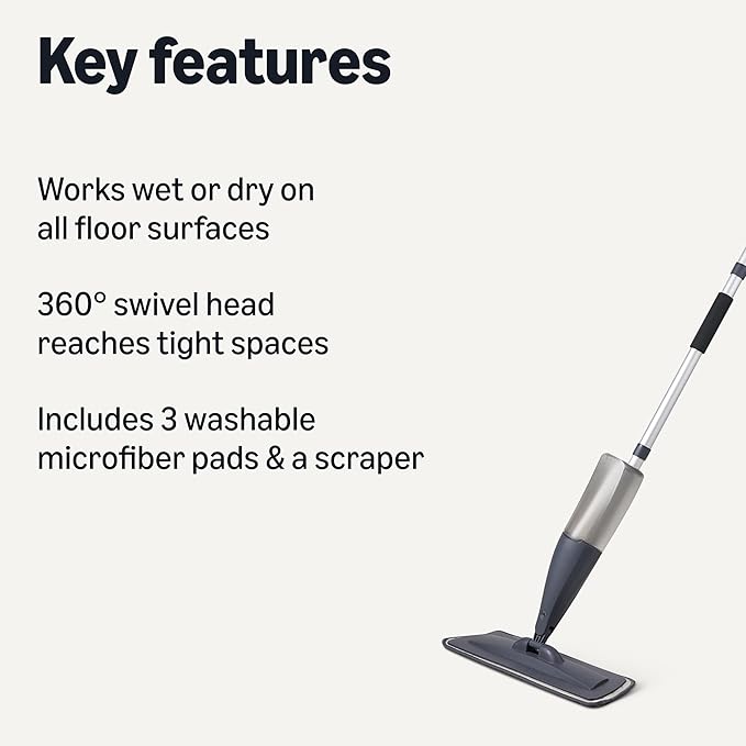 Amazon Basics Dry and Wet Floor Spray Mop, 360-Degree Swivel Spray Mop - Image 2