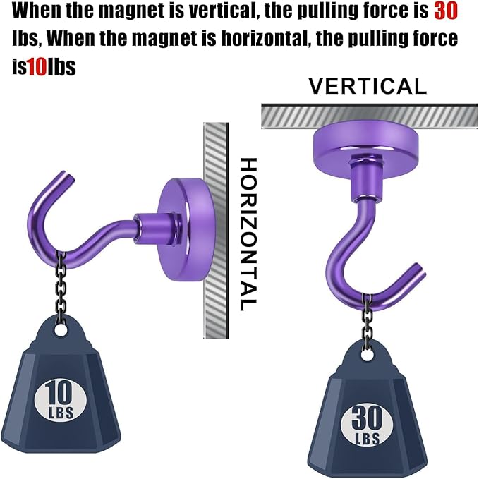DIYMAG Magnetic Hooks 10pcs 30lbs Cruise Essentials 2026 Magnet Hook Purple - Image 4