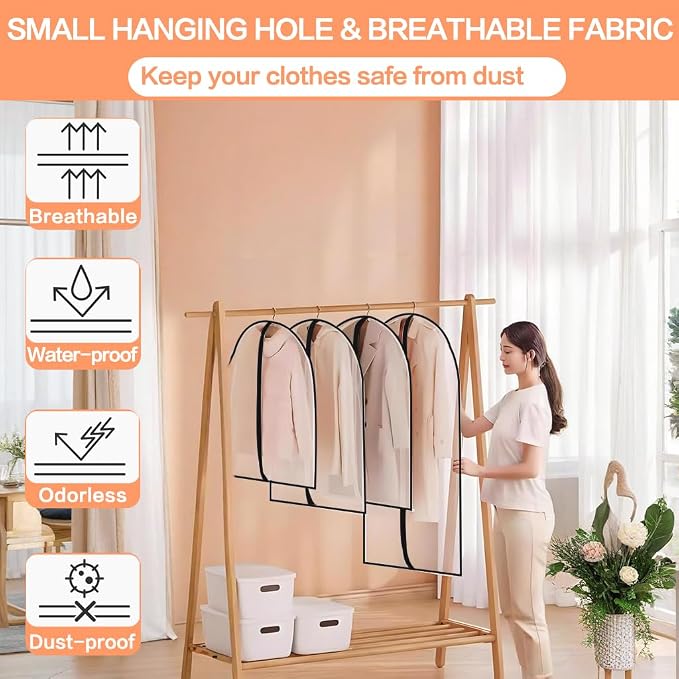 Clear Garment Bags for Hanging Clothes Travel Clothes Storage Bags Closet Cover - Image 6
