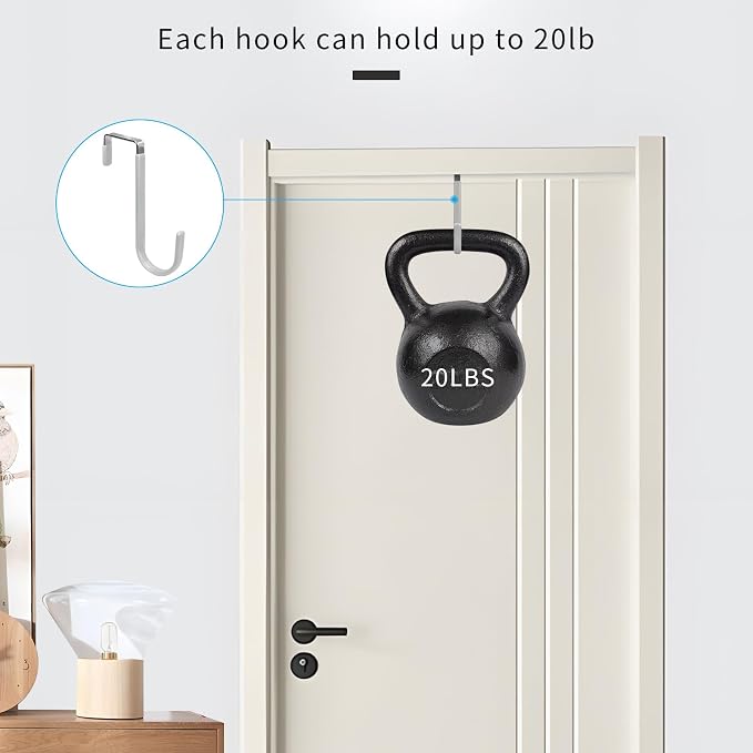 FYY Over the Door Hooks, Single-Hanger 4 Pack, Fits Doors 1 3/8" Silver | Heavy - Image 4