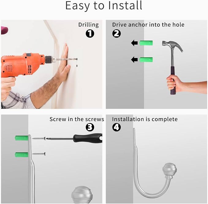 Hion Curtain Holdbacks Silver 2pcs, Curtain Tiebacks Wall Mounted Hooks | - Image 7