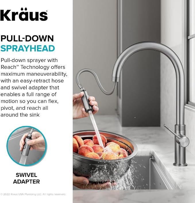 KRAUS Oletto Modern Industrial Pull-Down Single Handle Kitchen Faucet in Matte - Image 6