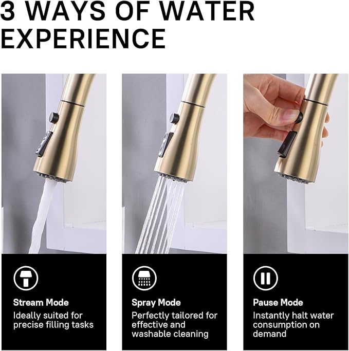 WEWE Pull-Down Kitchen Faucet, 3-Mode Sprayer, High Arc | 360° Swivel, SUS 304 - Image 5