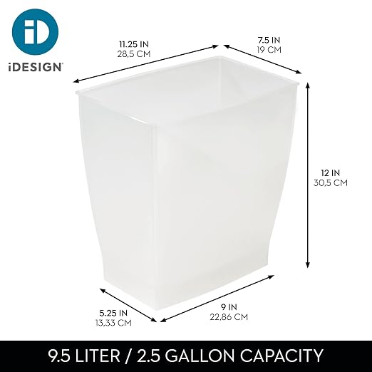 iDesign Small Plastic Bathroom Trash Can, Slim Rectangle, Frost | Bedroom - Image 4
