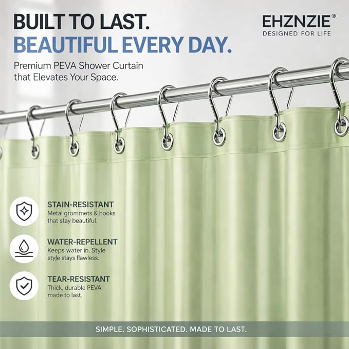 EHZNZIE Sage Shower Curtain Liner 72x72, PEVA Waterproof Bath Curtain, No - Image 2