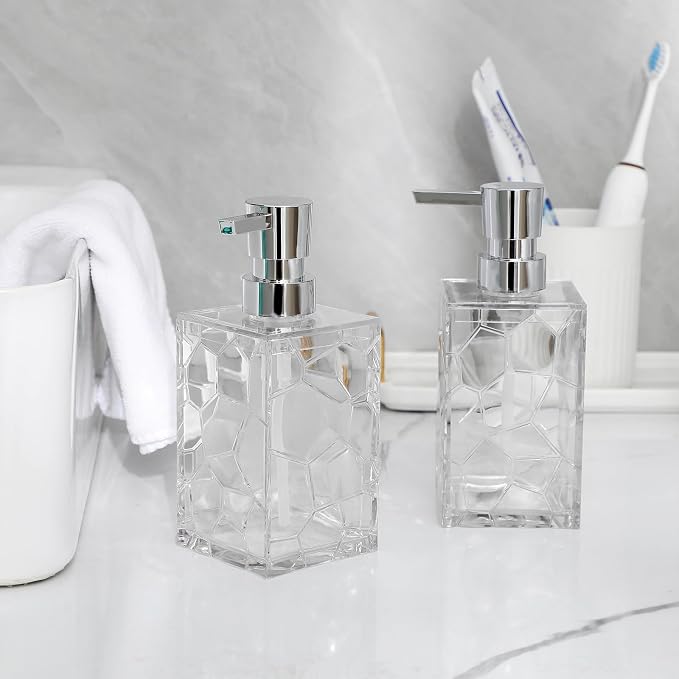 Clear Acrylic Pump Bottle Refillable Lotion Soap Dispenser 10oz 2 Pack | - Image 2