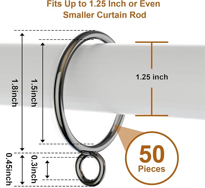 50 Pack Gunmetal Metal Curtain Rings - Image 2
