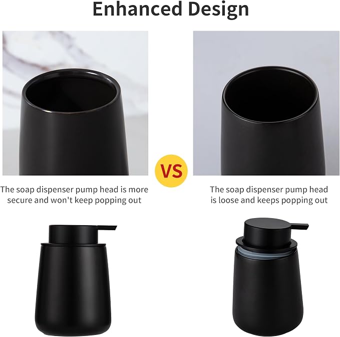 Enra Black Soap Dispenser, Modern Ceramic Hand Soap Dispenser - Image 2
