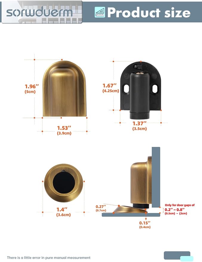 4 Pack Antique Brass Door Stopper Magnetic Door Cathc Floor Mounted Door Stop - Image 7