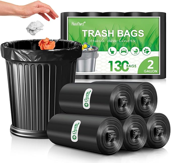 2 Gallon 130 Counts Small Trash Bags Garbage Bags by RayPard, fit 6-7.5 Liter by RayPard
