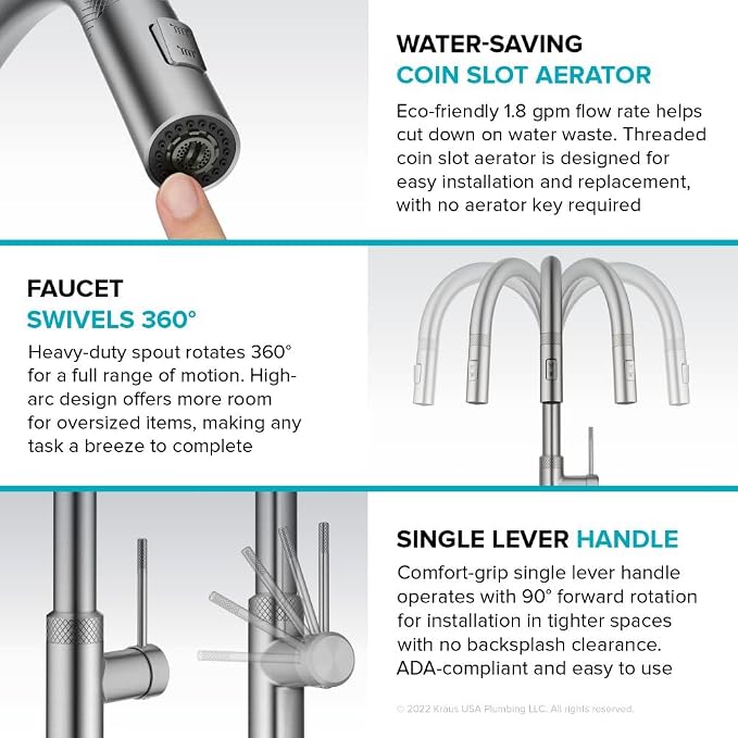 KRAUS Oletto Modern Industrial Pull-Down Single Handle Kitchen Faucet in Matte - Image 10