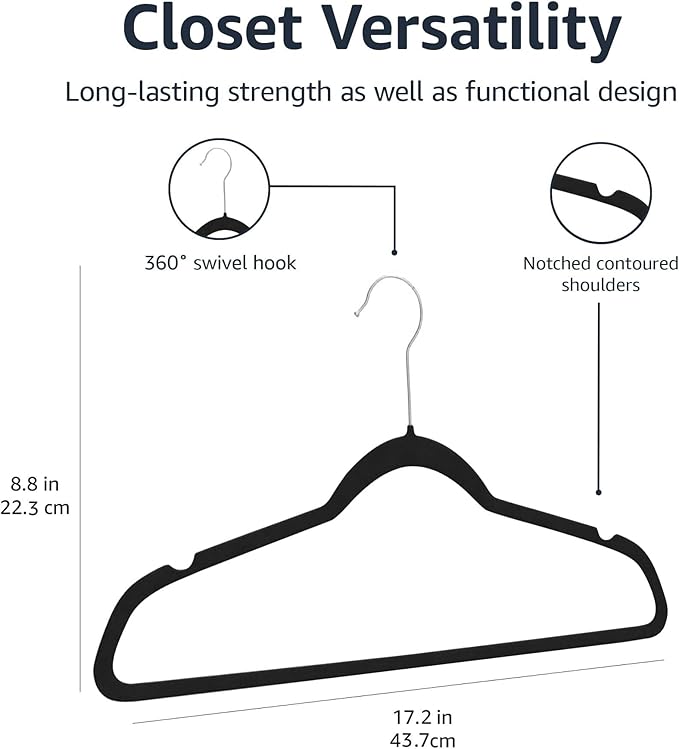 Amazon Basics Slim Velvet Non-Slip Space Saving Suit Clothes Hangers, Closet - Image 5
