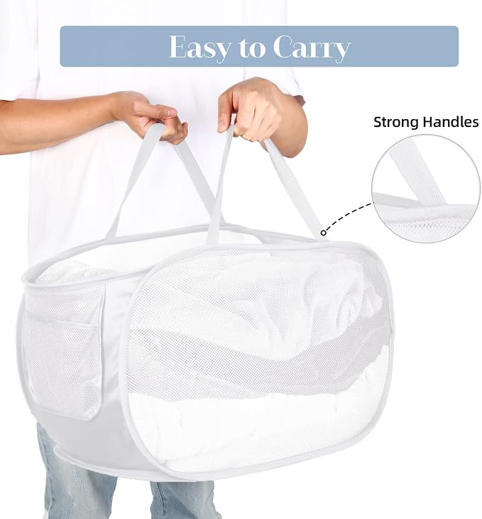Strong Mesh Pop Up Laundry Basket, Collapsible Laundry Hamper - Image 5