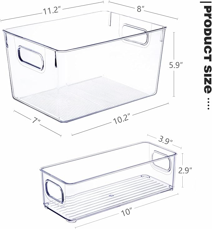 SKTEET Set of 8 Clear Plastic Storage Bins, 4 Large and 4 Small Stackable - Image 7