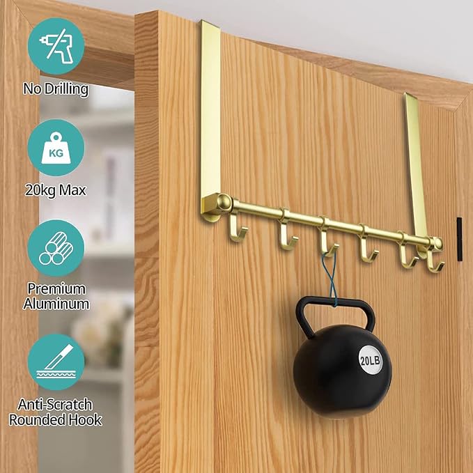 MGahyi 2Pcs Gold Over The Door Hooks, Over The Door Towel Rack | 6 Sliding - Image 3
