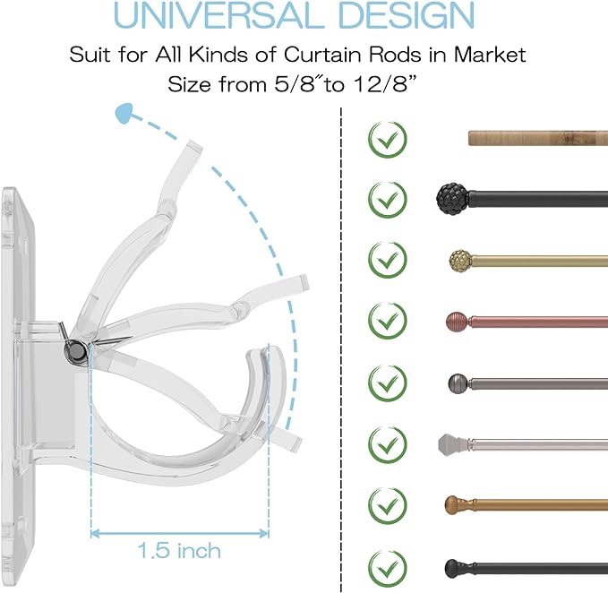 4 Pieces Self Adhesive Curtain Rod Bracket, Universal Plastic Curtain Rod - Image 2