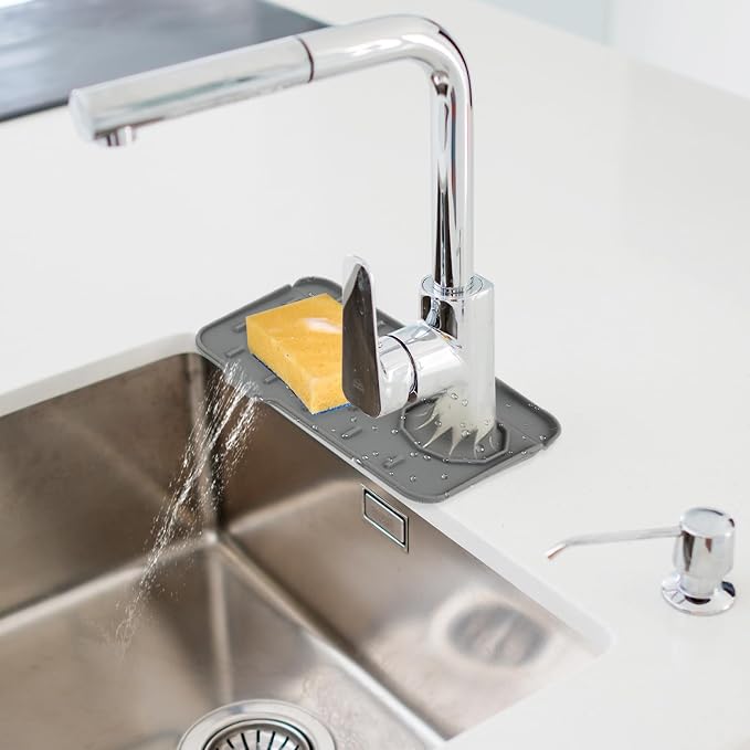 2Pcs Silicone Sink Faucet Splash Guard Mat Sponge Holder 8.3 x 5.3 Inch | Soap - Image 6
