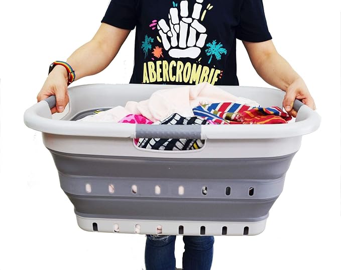 SAMMART 41L Set of 2 Collapsible 3 Handled Plastic Laundry Basket-Foldable Pop - Image 7