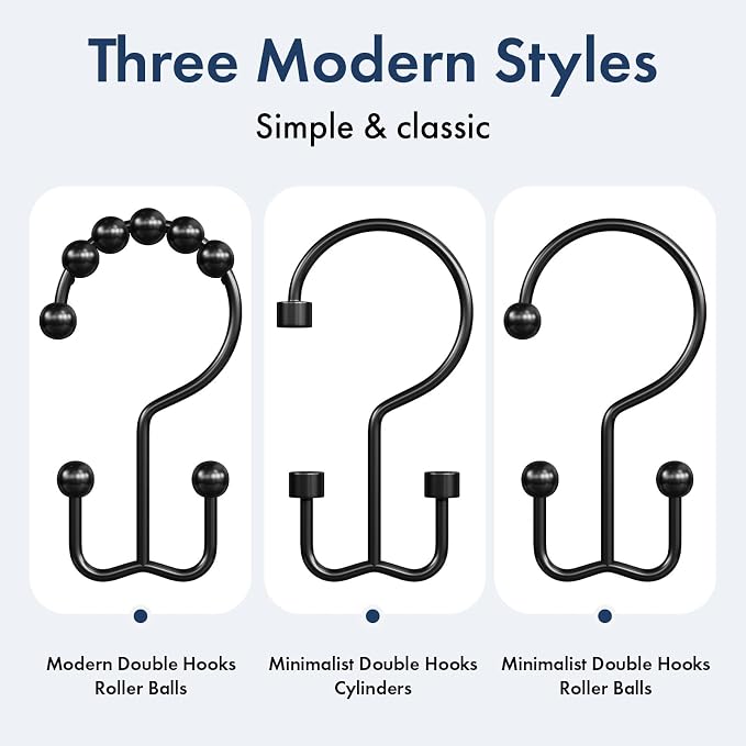 Bathway Shower Curtain Hooks Matte Black Shower Curtain Rings, Metal Shower - Image 3