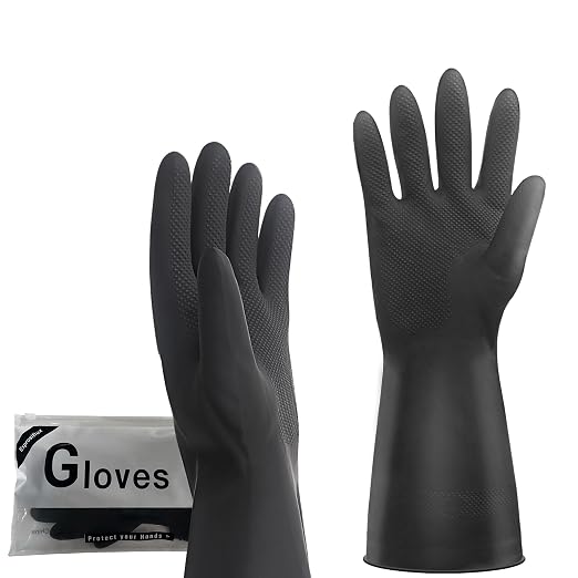 Heavy-Duty Thick Black Rubber Cleaning Gloves, 3 Pairs, XL | Reusable & - Image 8