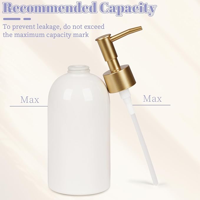 Natheeph 14OZ Ceramic Soap Dispenser Bathroom/Kitchen Can Fill Liquid-White | - Image 3