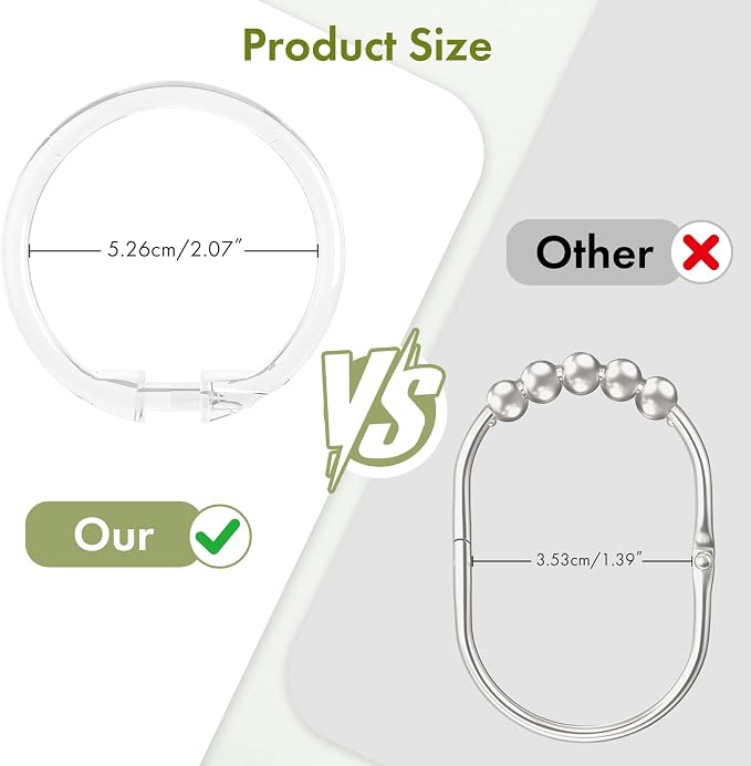 Amazer Plastic Shower Curtain Rings, O Shape Clear Shower Curtain Hooks Rings - Image 2