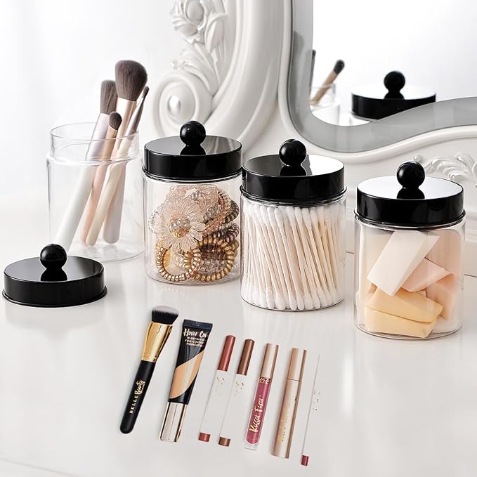 Amolliar Acrylic Apothecary Jar Bathroom Qtip Holder Black 6 Pack - Image 4