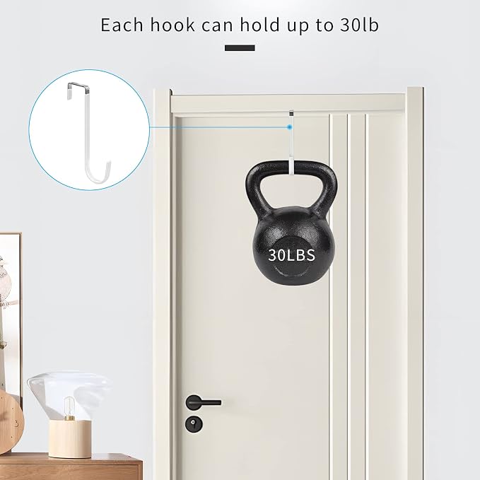 FYY Over the Door Hooks, Single-Hanger 4 Pack, Fits Doors 1.6" White | Heavy - Image 4