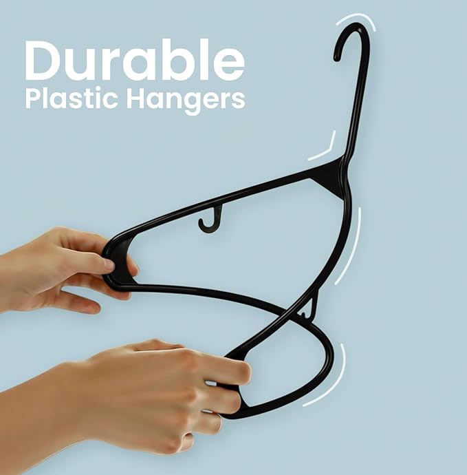 Utopia Home Plastic Hangers 50 Pack – Built-in Strap Hooks Black | Space saving - Image 6