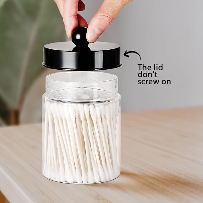 Amolliar Acrylic Apothecary Jar Bathroom Qtip Holder Black 4 Pack - Image 7