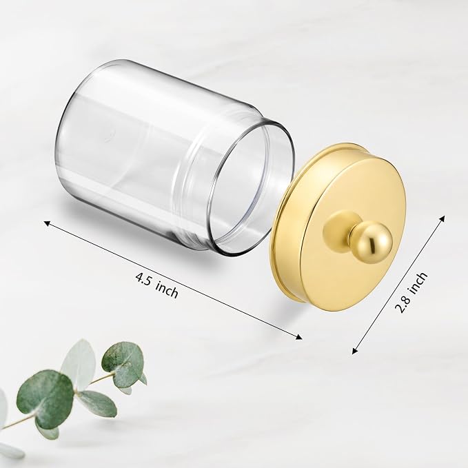 Amolliar Acrylic Apothecary Jar Bathroom Qtip Holder Gold 4 Pack - Image 6