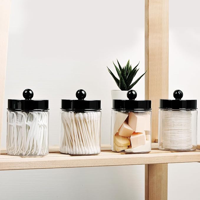 Amolliar Acrylic Apothecary Jar Bathroom Qtip Holder Black 4 Pack - Image 2