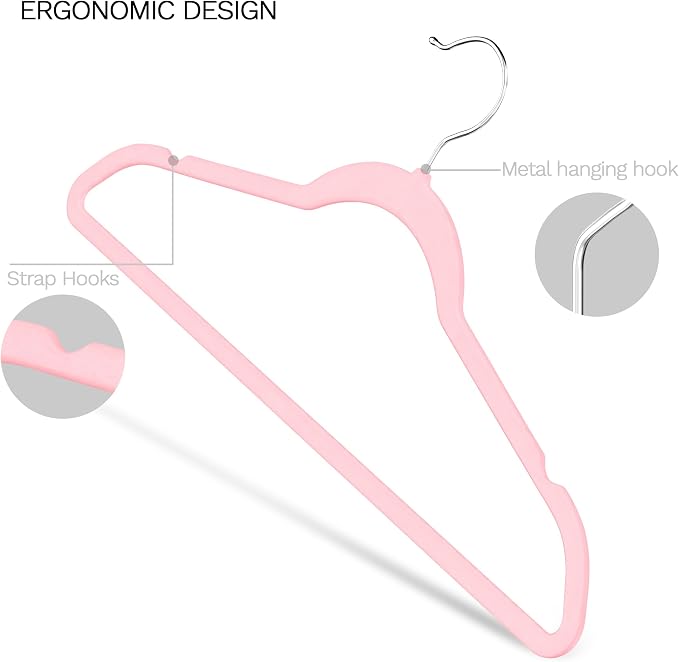 Pink Velvet Hangers 20 Pack, Slim Space Saving Suit Hangers - Image 3
