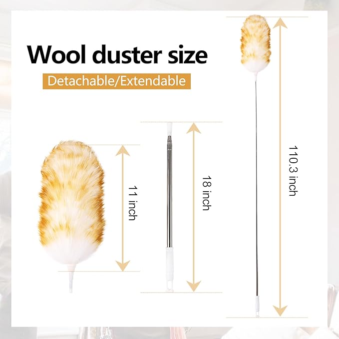 Lambswool Extendable Duster 29-110 Inch, Anti-Static Flexible Head, Stainless - Image 2