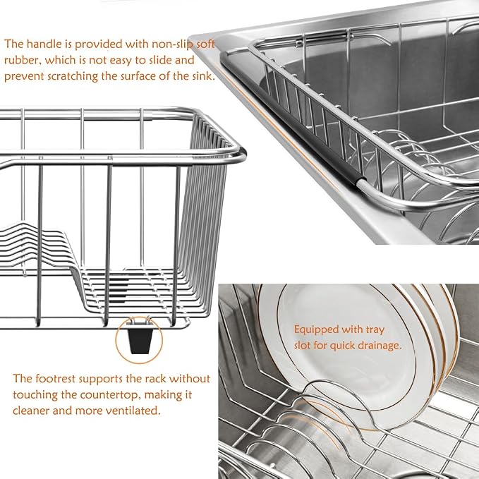 NiuYichee Stainless Steel Dish Drying Rack, Expandable Fruit & Vegetable Drain - Image 7