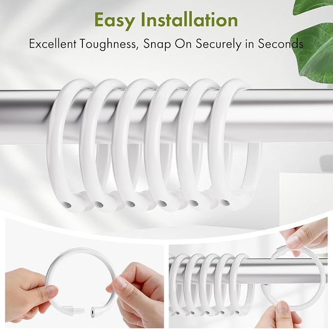Amazer White Shower Curtain Rings, Shower Curtain Hooks Rings - Image 6