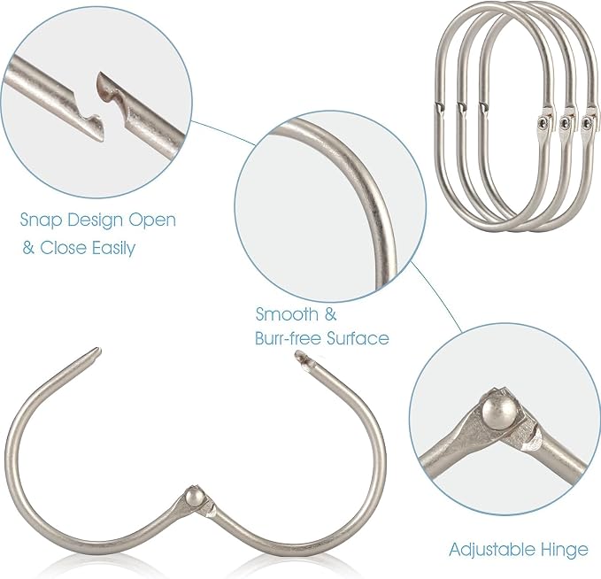 24 Pcs Shower Curtain Rings, Goowin Shower Curtain Hooks, Oval Snap Shower Rings - Image 4